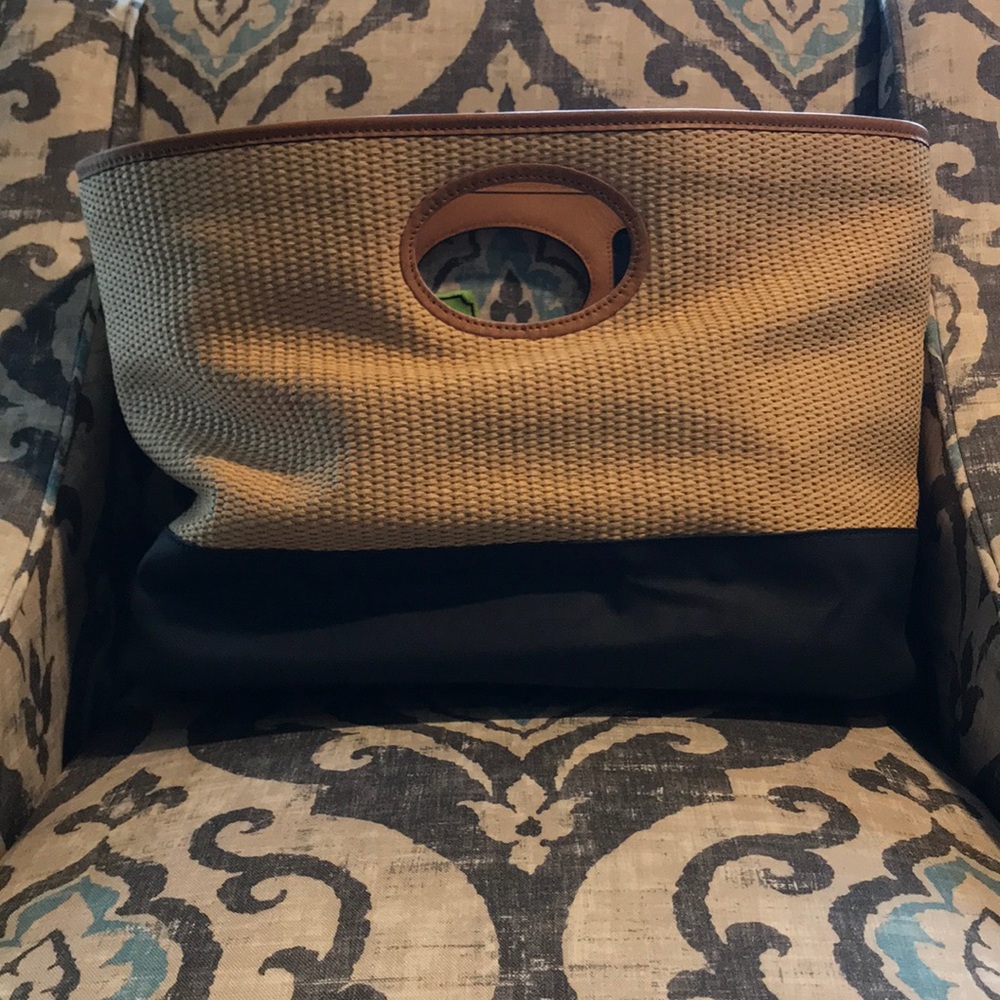 Tory Burch straw/navy tote bag